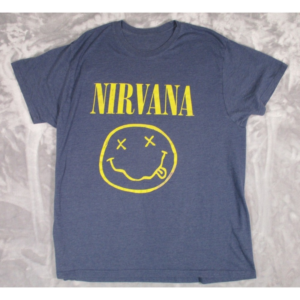 Nirvana T-Shirt Smiley Face Logo Blue with Yellow Graphic  Adult Size XL
